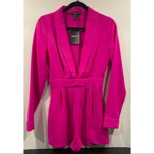Forever 21 Magenta V-neck Short Jumpsuit Romper Size Small NWT